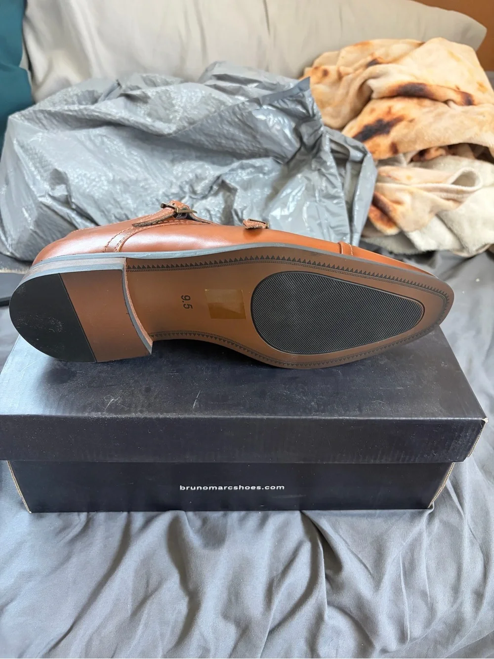 Bruno Marc Men's Double monk strap in Tan 9.5M